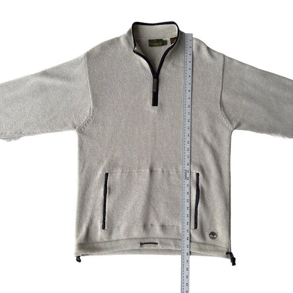 Timberland Vintage 90s Knitted Pullover with Pockets Sweater Beige / Black Men's - Picture 4 of 8